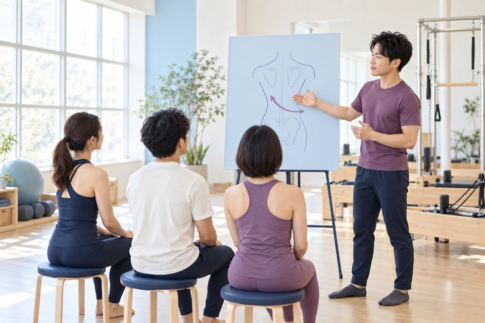 ボードの前で説明する講師と参加者のイメージ
